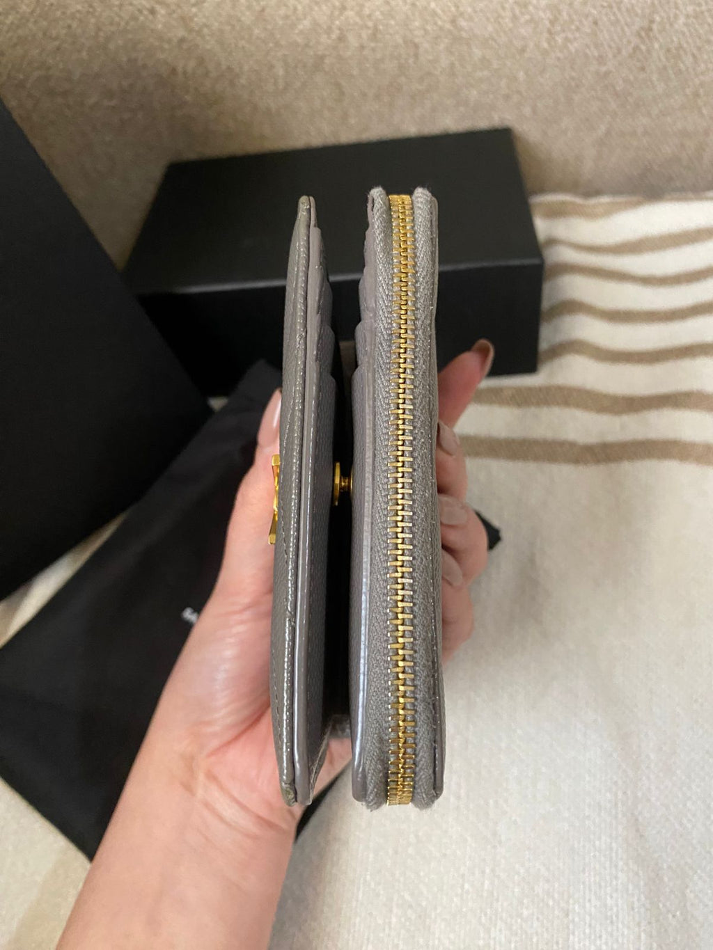 Yves Saint Laurent CASSANDRE MATELASSÉ compact zip around wallet in grain de poudre leather