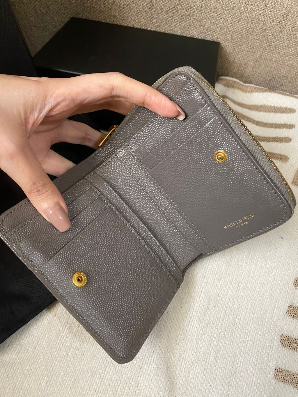 Yves Saint Laurent CASSANDRE MATELASSÉ compact zip around wallet in grain de poudre leather