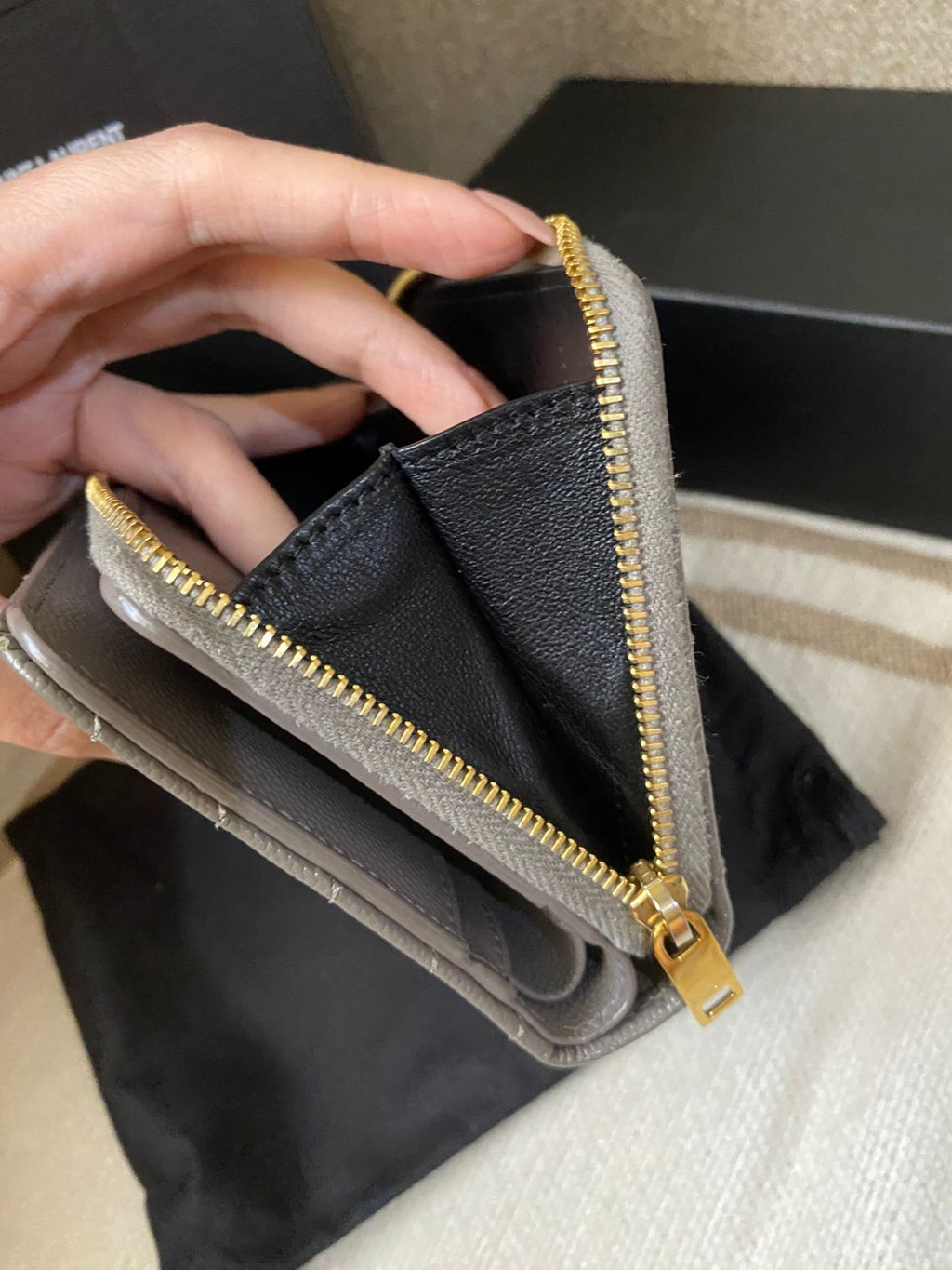 Yves Saint Laurent CASSANDRE MATELASSÉ compact zip around wallet in grain de poudre leather