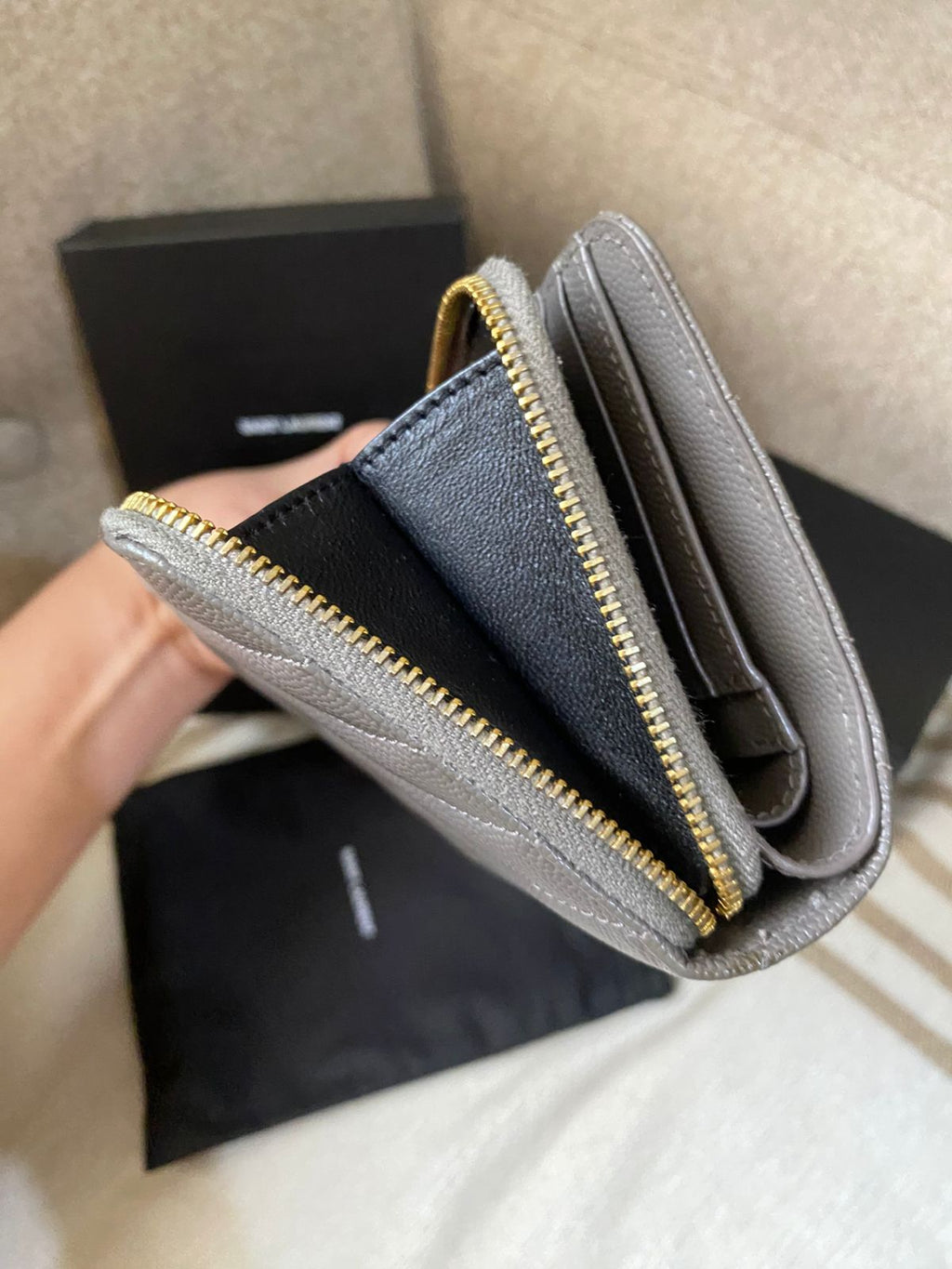 Yves Saint Laurent CASSANDRE MATELASSÉ compact zip around wallet in grain de poudre leather