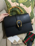 GUCCI Black Leather Large Dionysus Bamboo Top Handle