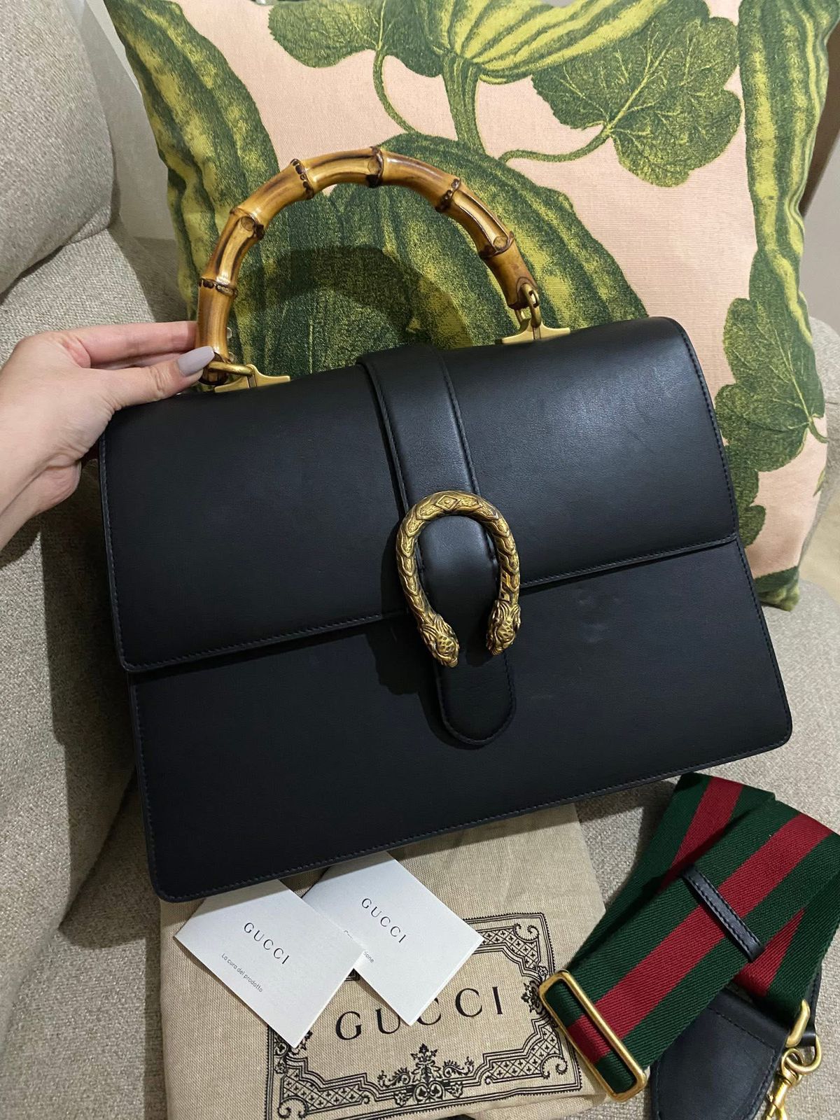 GUCCI Black Leather Large Dionysus Bamboo Top Handle