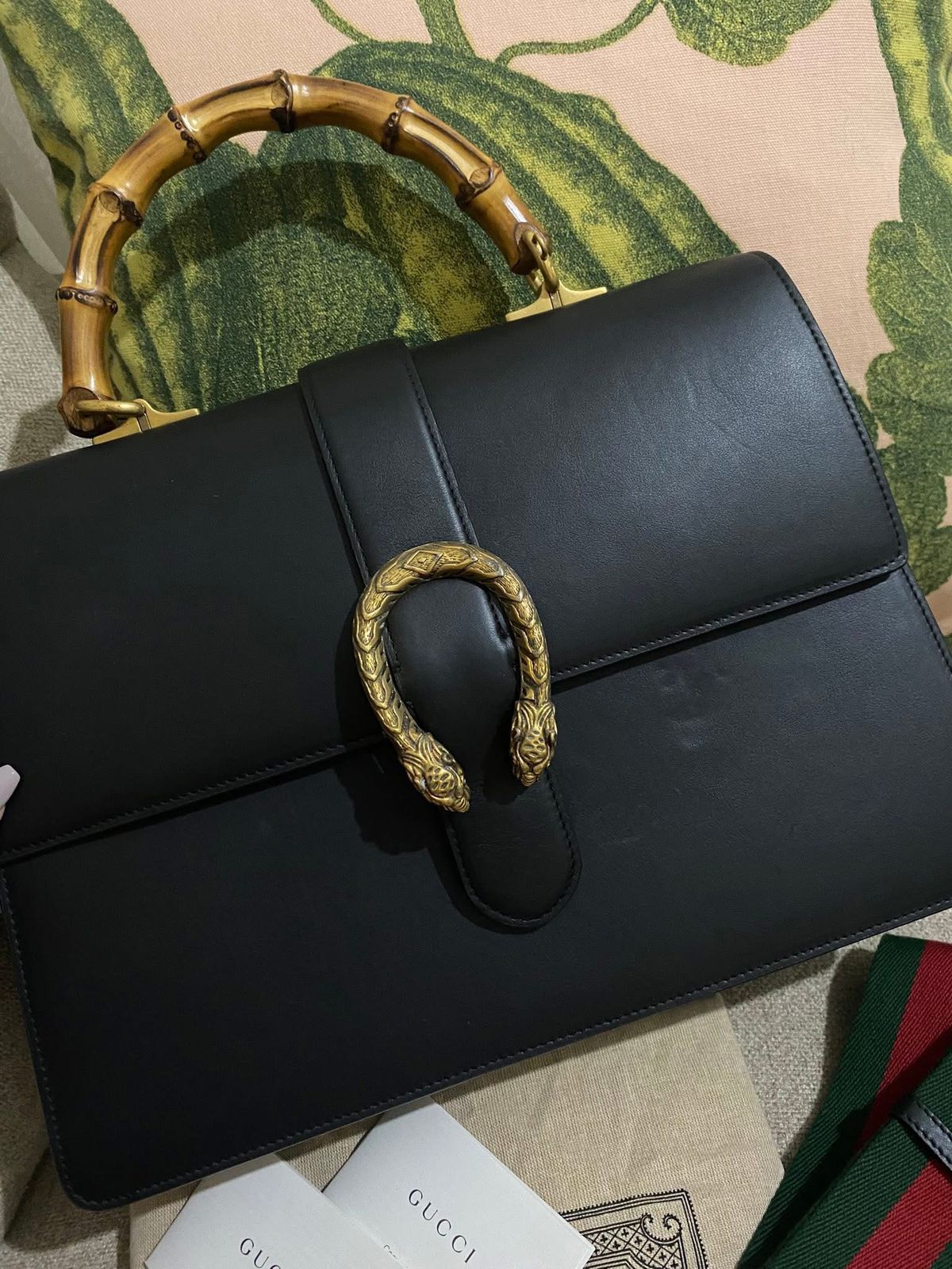 GUCCI Black Leather Large Dionysus Bamboo Top Handle