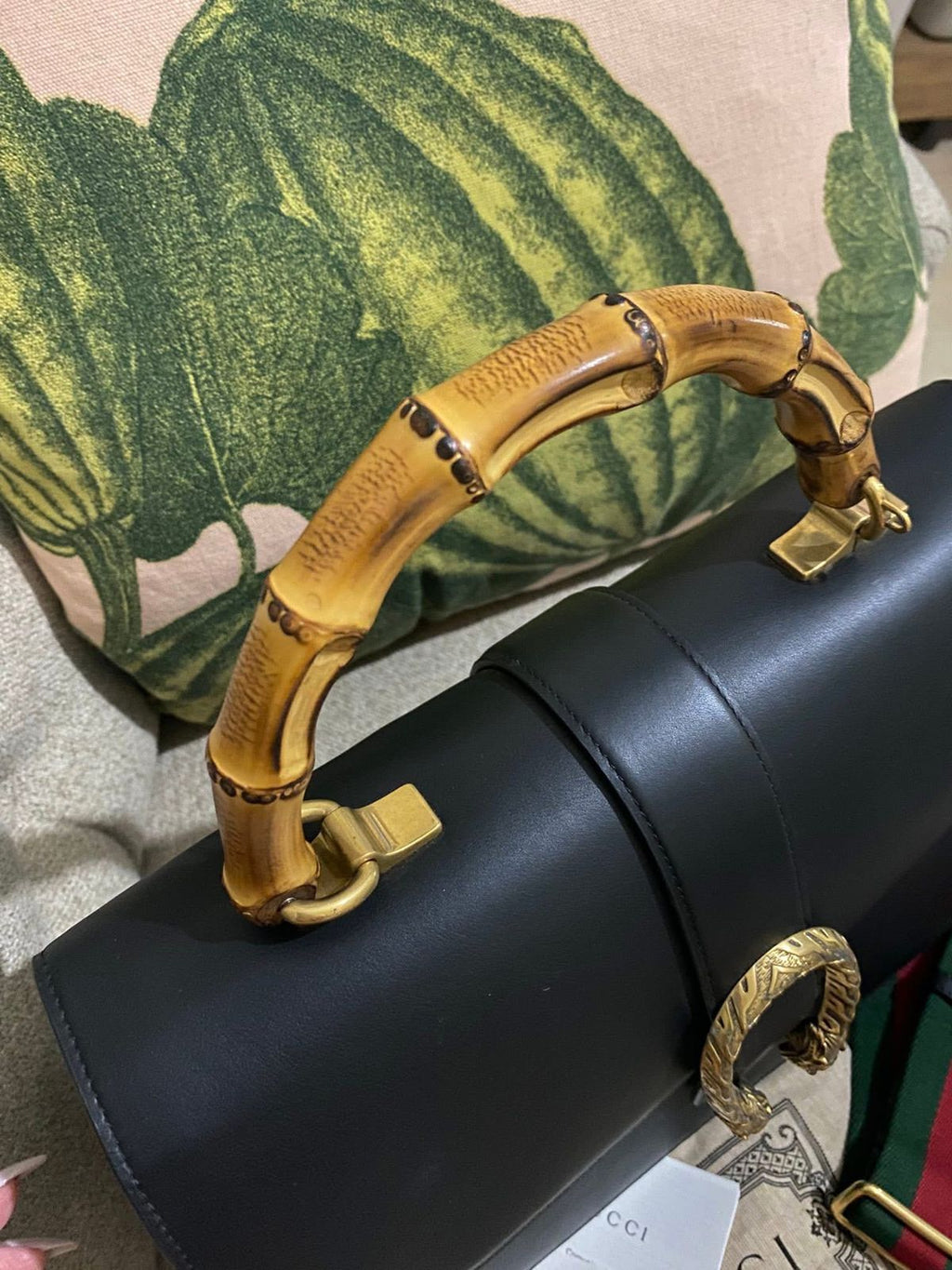 GUCCI Black Leather Large Dionysus Bamboo Top Handle