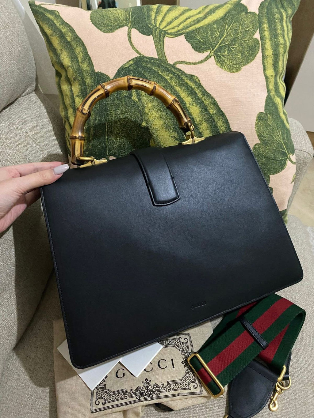 GUCCI Black Leather Large Dionysus Bamboo Top Handle