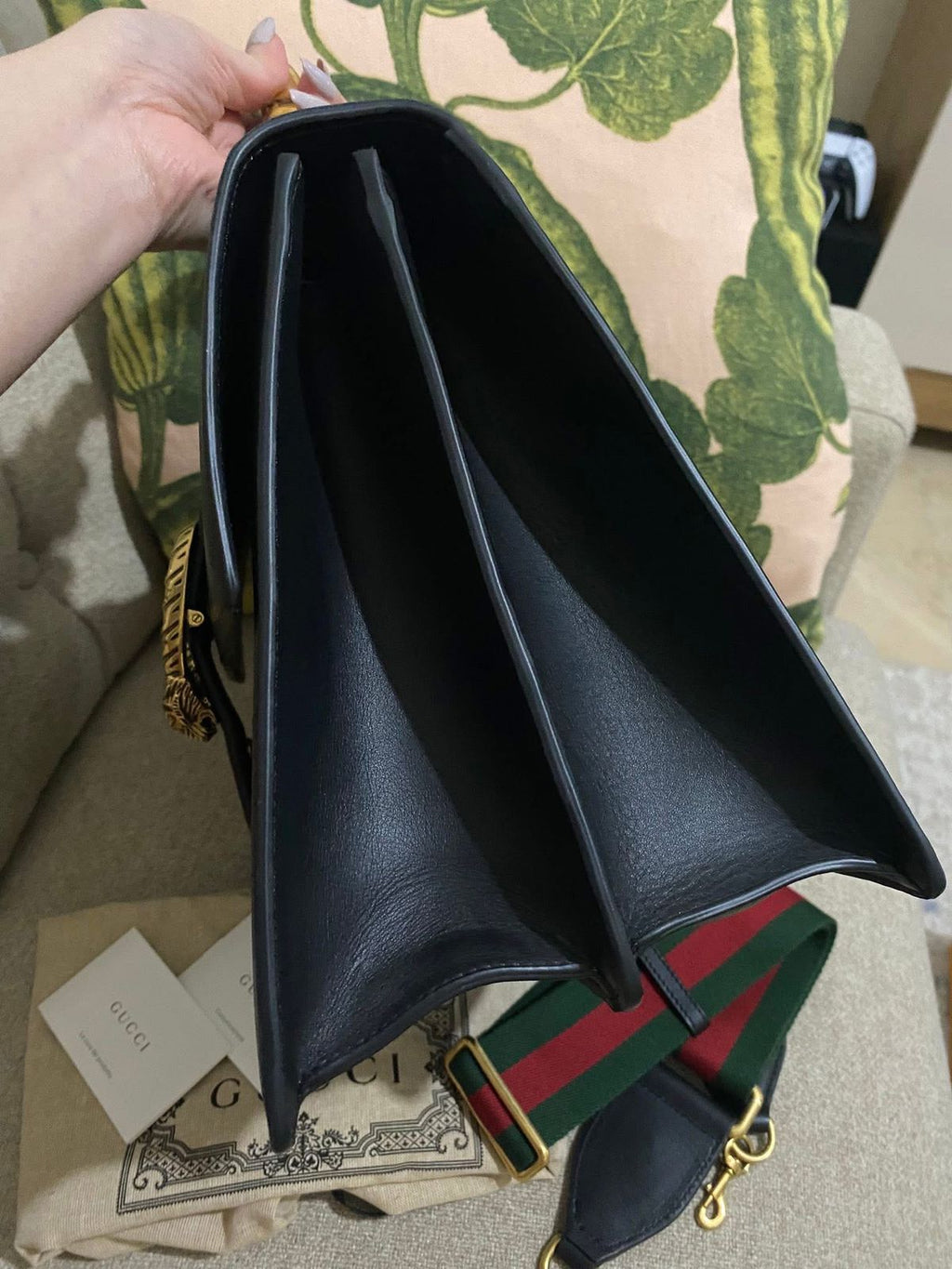 GUCCI Black Leather Large Dionysus Bamboo Top Handle