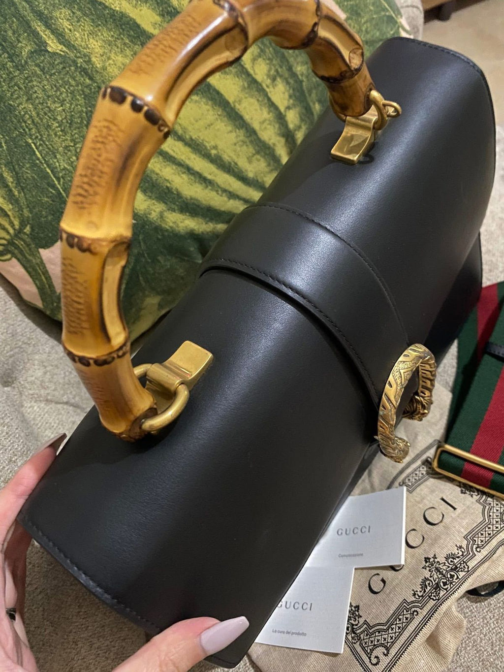 GUCCI Black Leather Large Dionysus Bamboo Top Handle