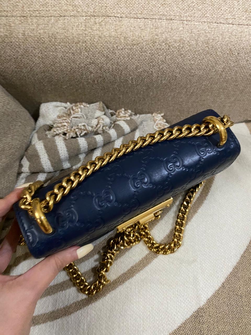 GUCCI Blue Guccisima Leather Small Padlock Shoulder Bag