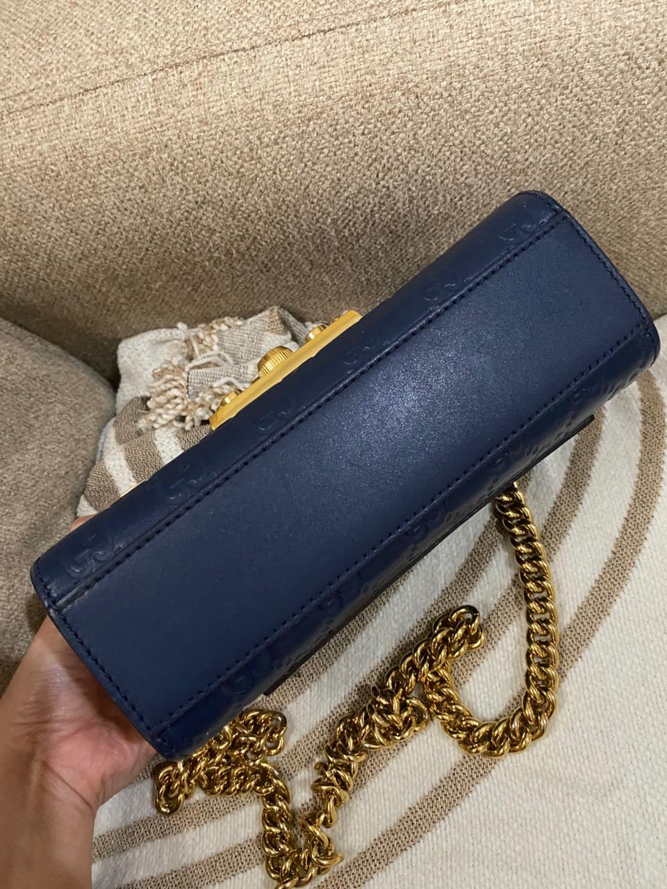 GUCCI Blue Guccisima Leather Small Padlock Shoulder Bag