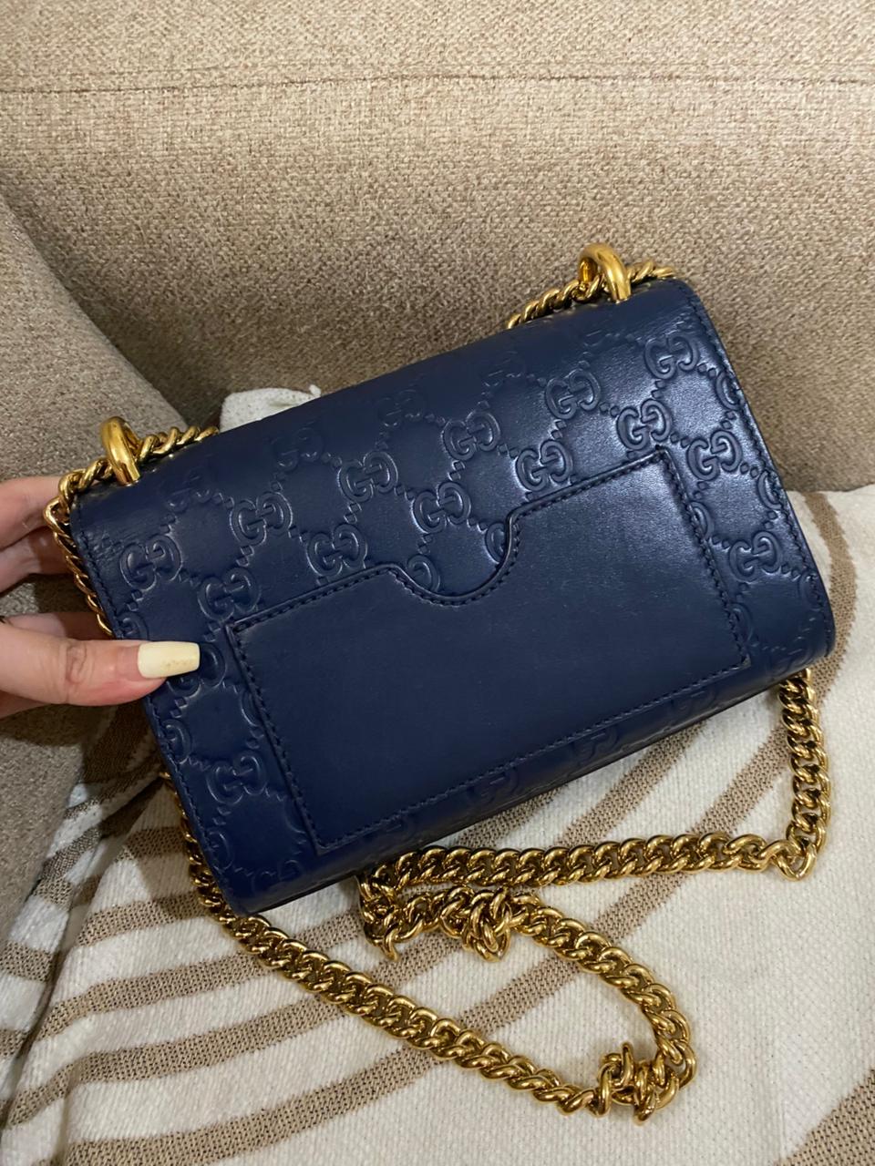 GUCCI Blue Guccisima Leather Small Padlock Shoulder Bag