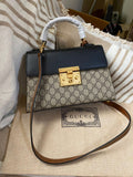 Gucci Tricolor GG Supreme Canvas and Leather Medium Padlock Top Handle Bag