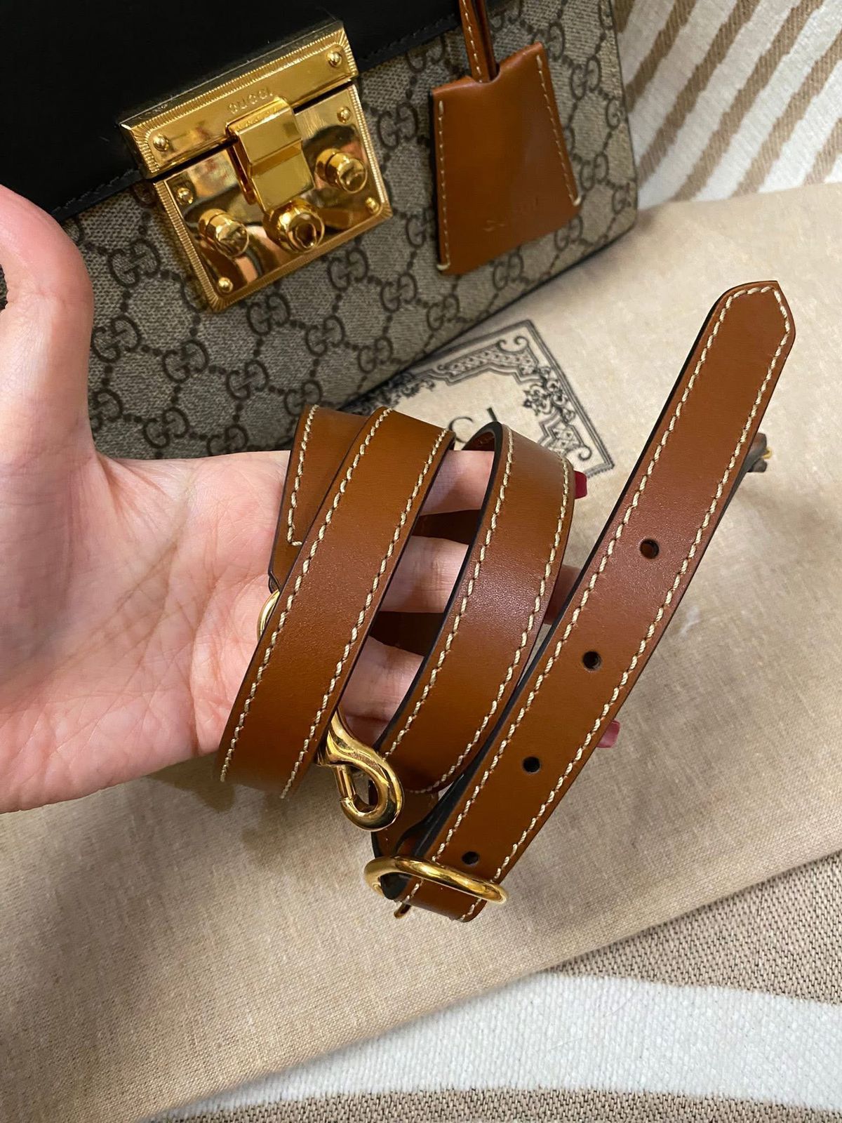 Gucci Tricolor GG Supreme Canvas and Leather Medium Padlock Top Handle Bag