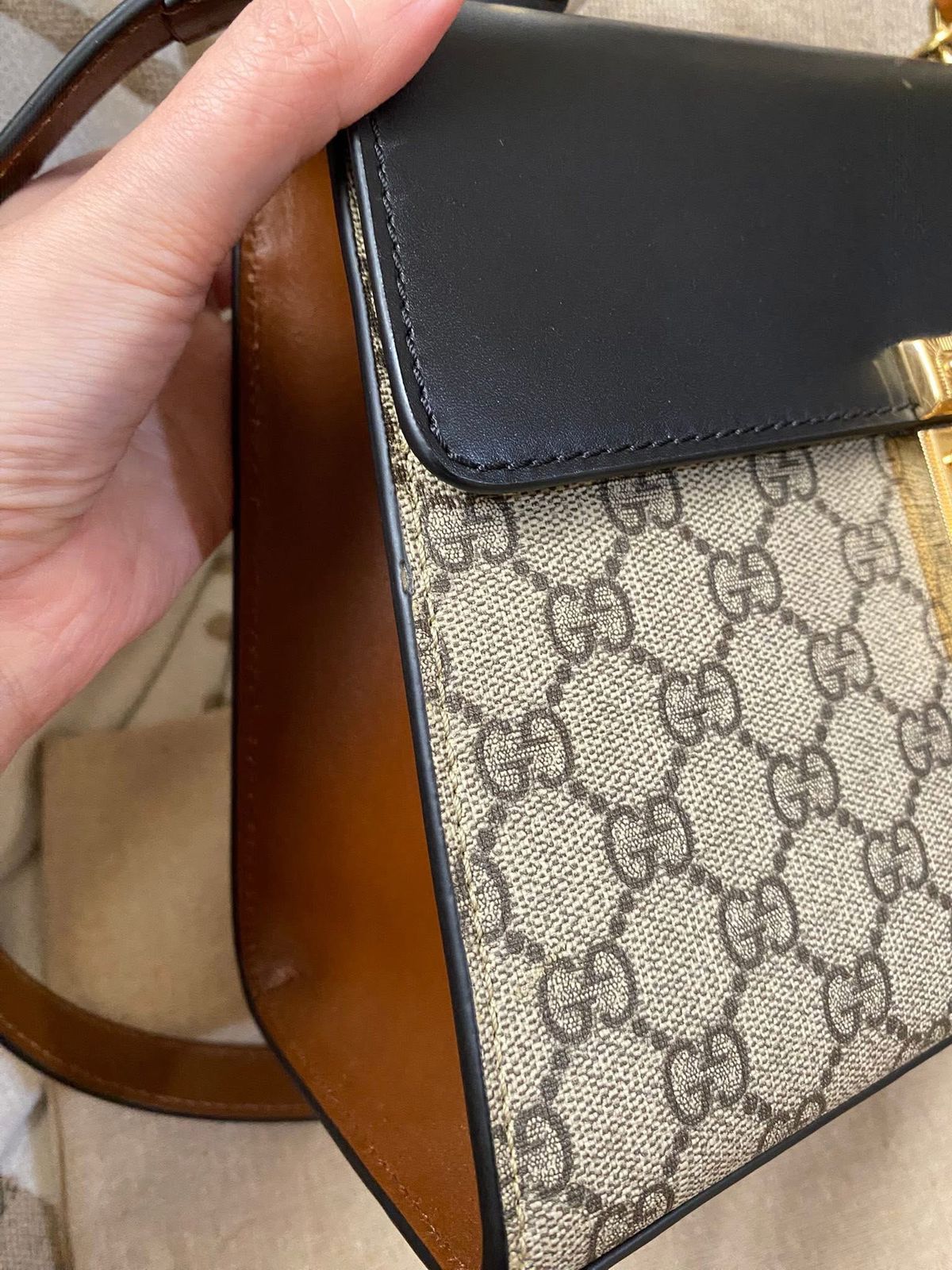 Gucci Tricolor GG Supreme Canvas and Leather Medium Padlock Top Handle Bag