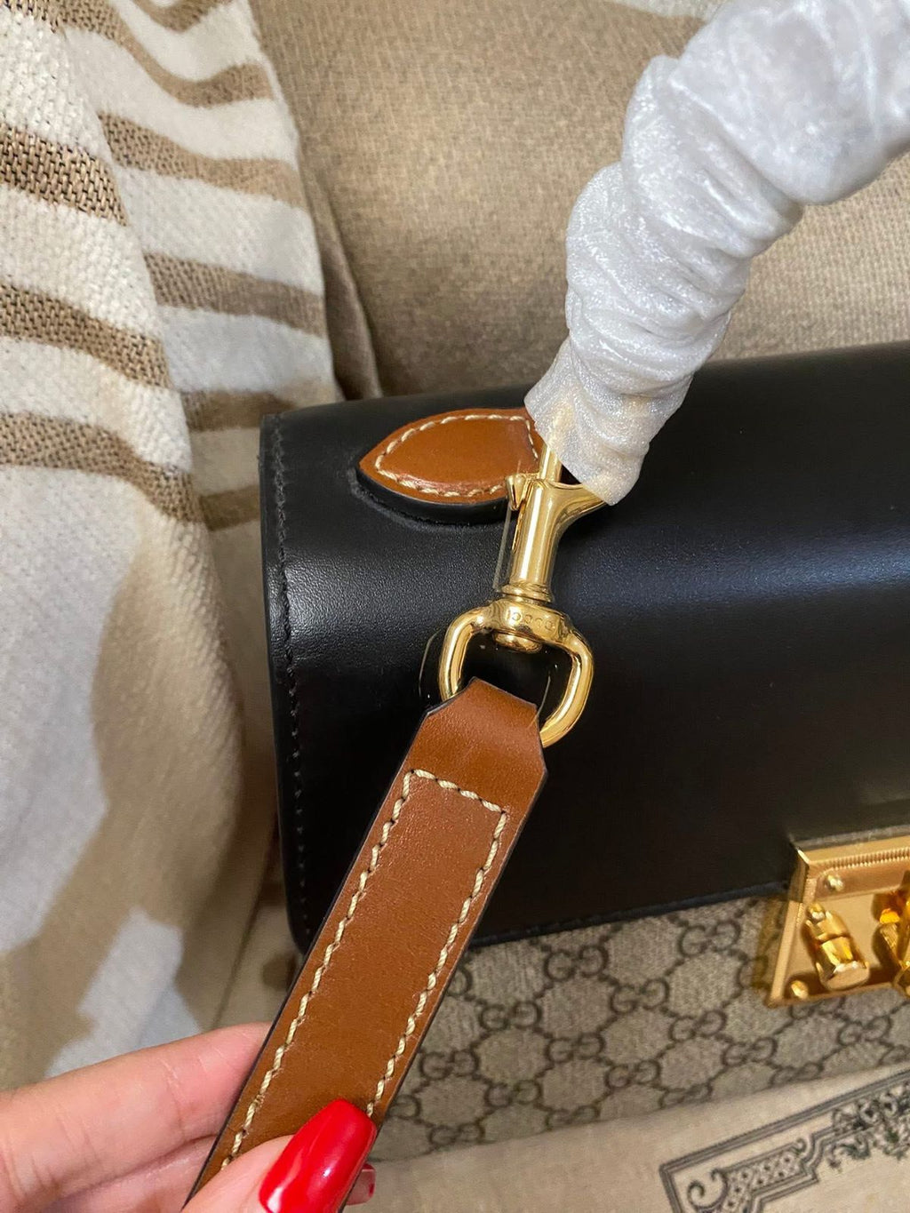 Gucci Tricolor GG Supreme Canvas and Leather Medium Padlock Top Handle Bag