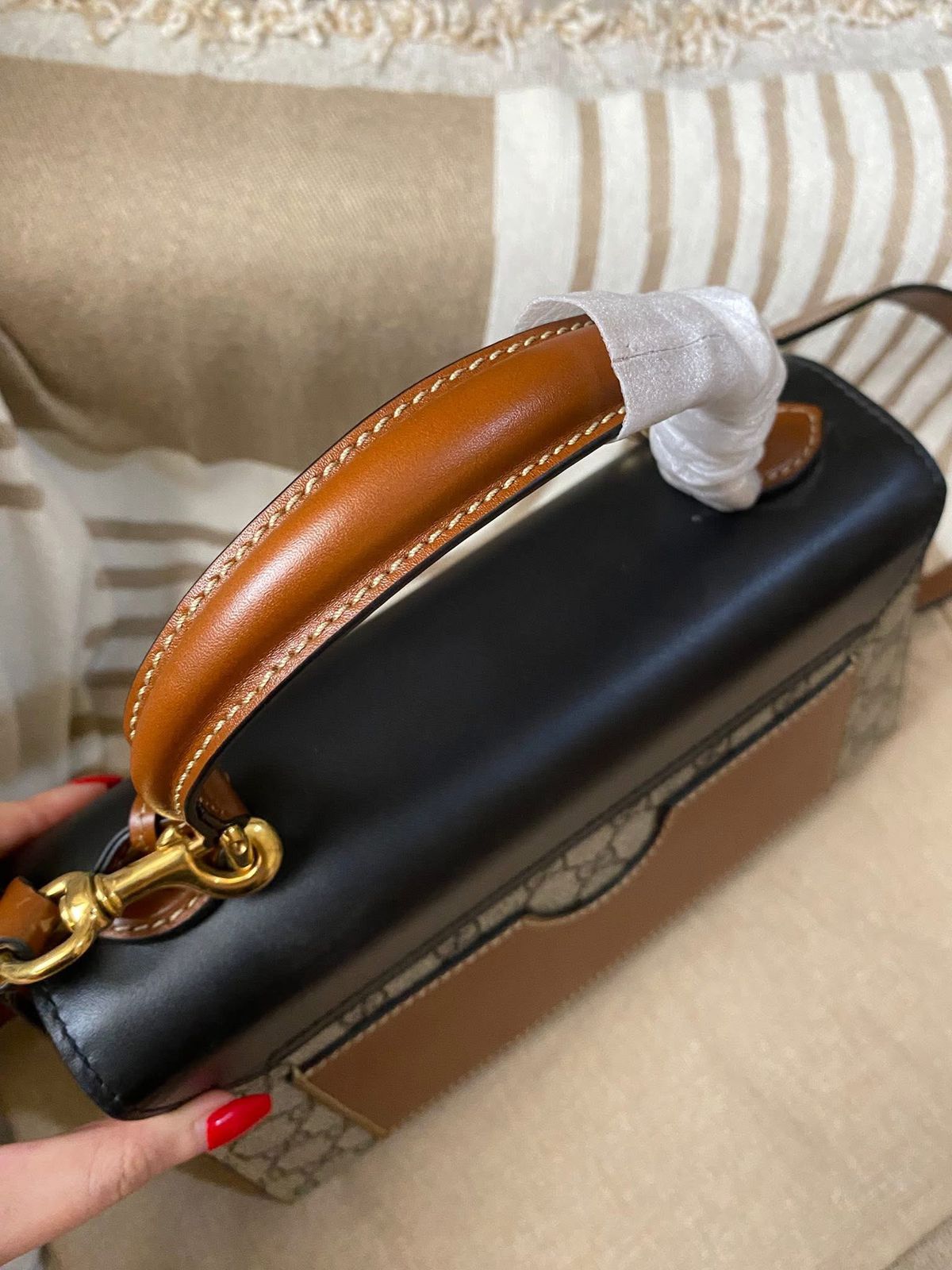 Gucci Tricolor GG Supreme Canvas and Leather Medium Padlock Top Handle Bag