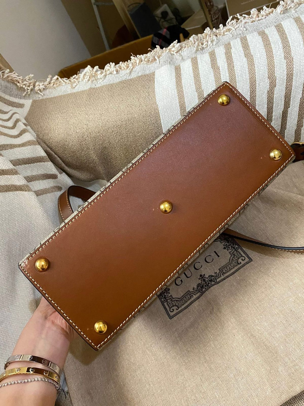 Gucci Tricolor GG Supreme Canvas and Leather Medium Padlock Top Handle Bag