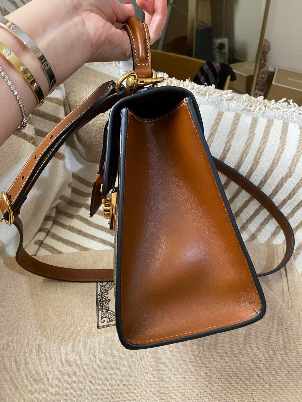 Gucci Tricolor GG Supreme Canvas and Leather Medium Padlock Top Handle Bag