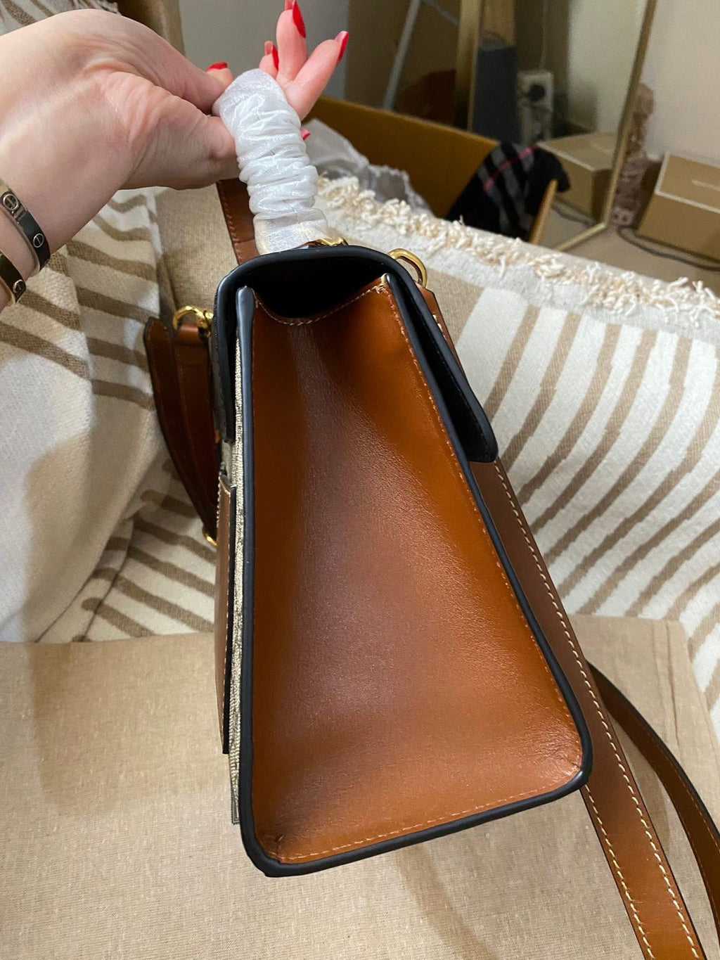 Gucci Tricolor GG Supreme Canvas and Leather Medium Padlock Top Handle Bag