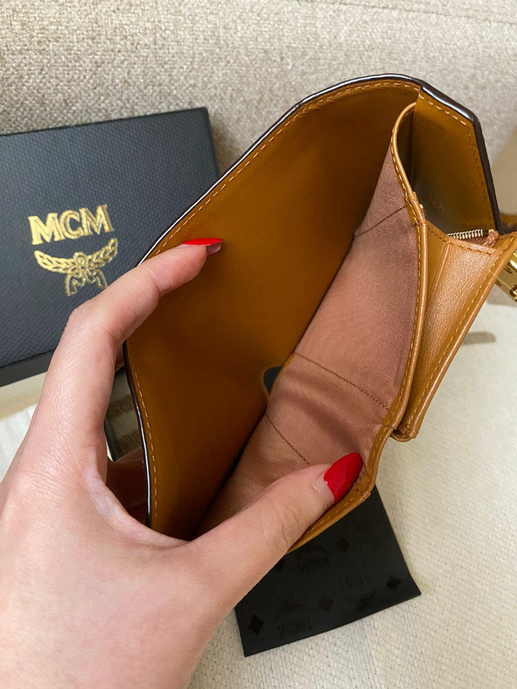 MCM Tracy Cognac Tri-Fold Wallet