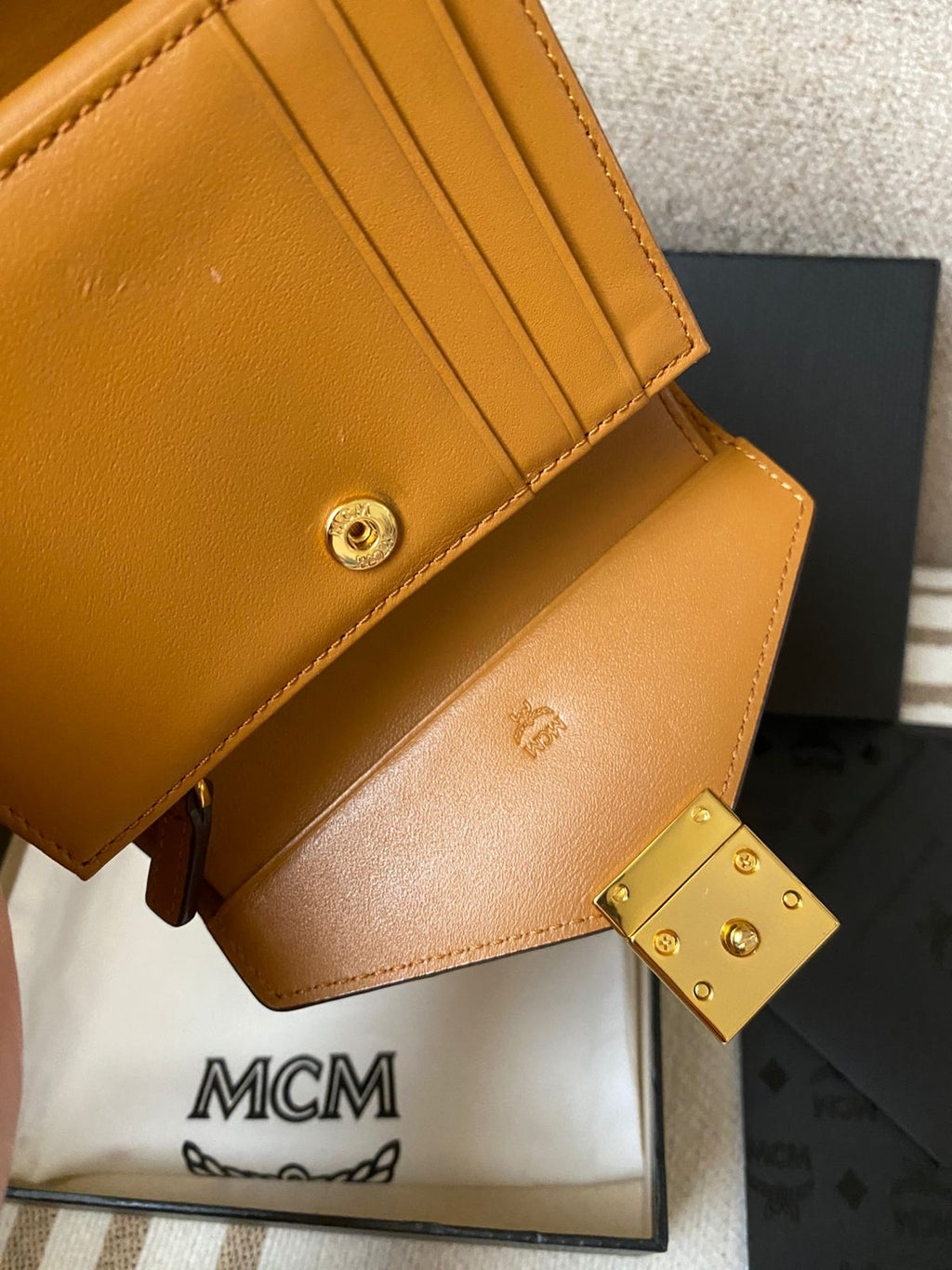 MCM Tracy Cognac Tri-Fold Wallet