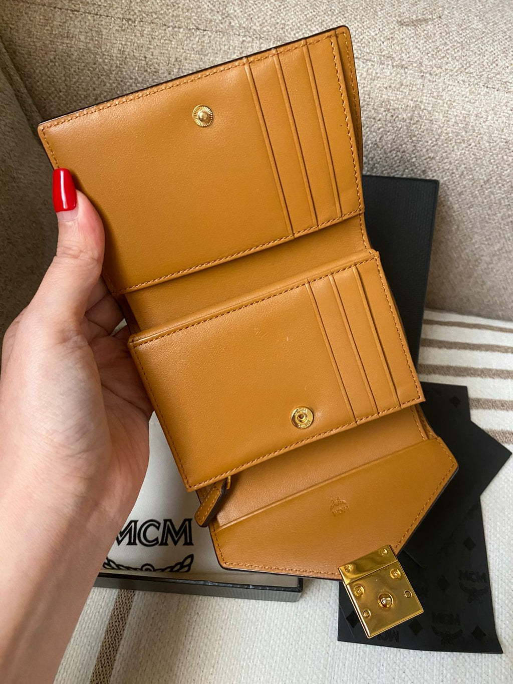 MCM Tracy Cognac Tri-Fold Wallet