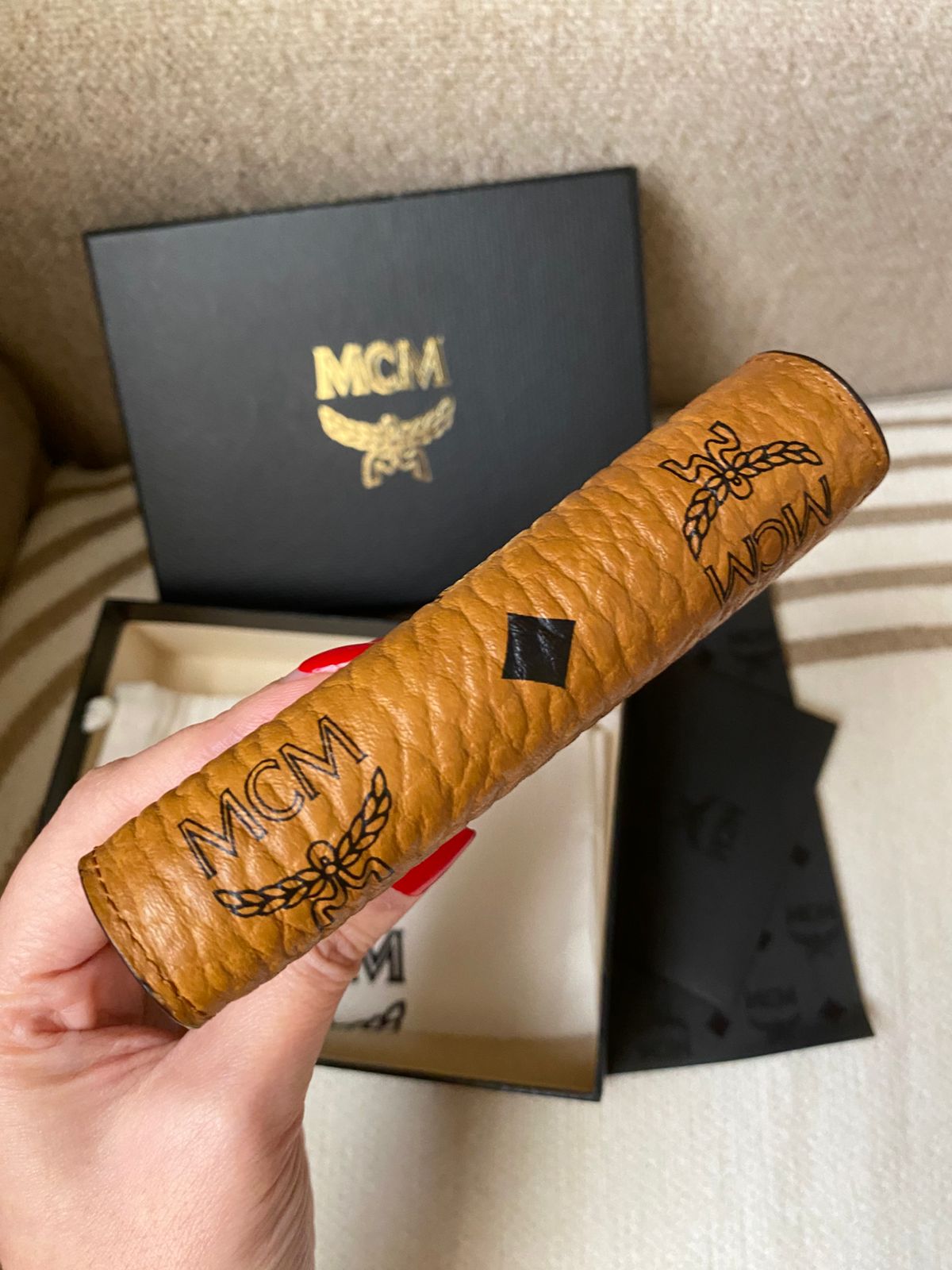 MCM Tracy Cognac Tri-Fold Wallet