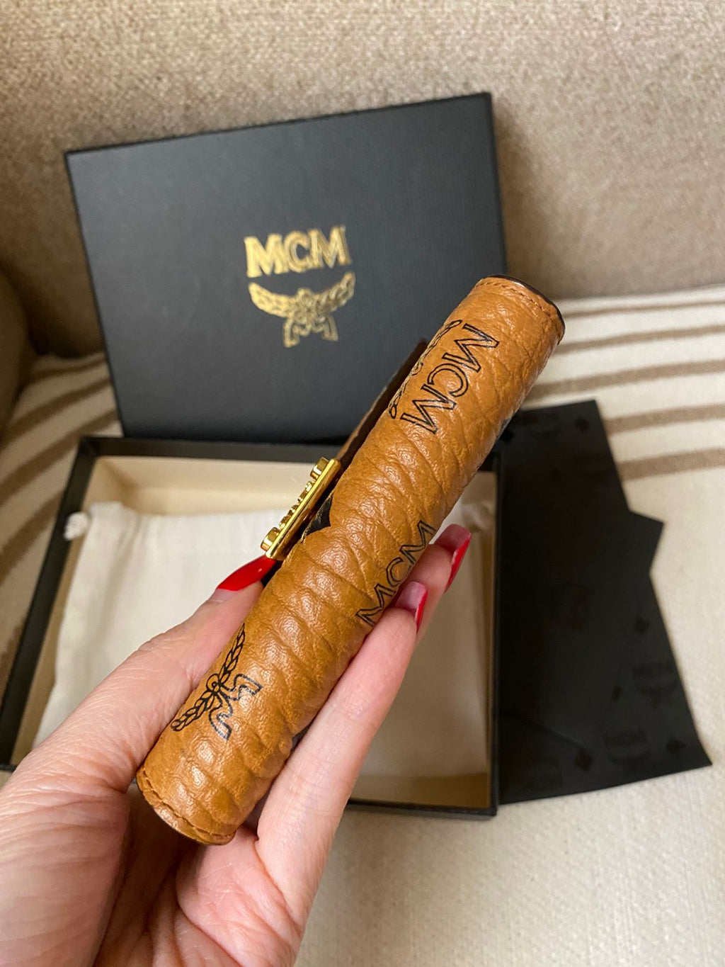 MCM Tracy Cognac Tri-Fold Wallet