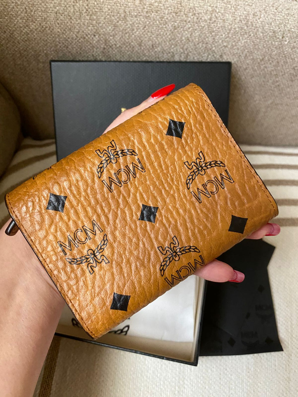 MCM Tracy Cognac Tri-Fold Wallet