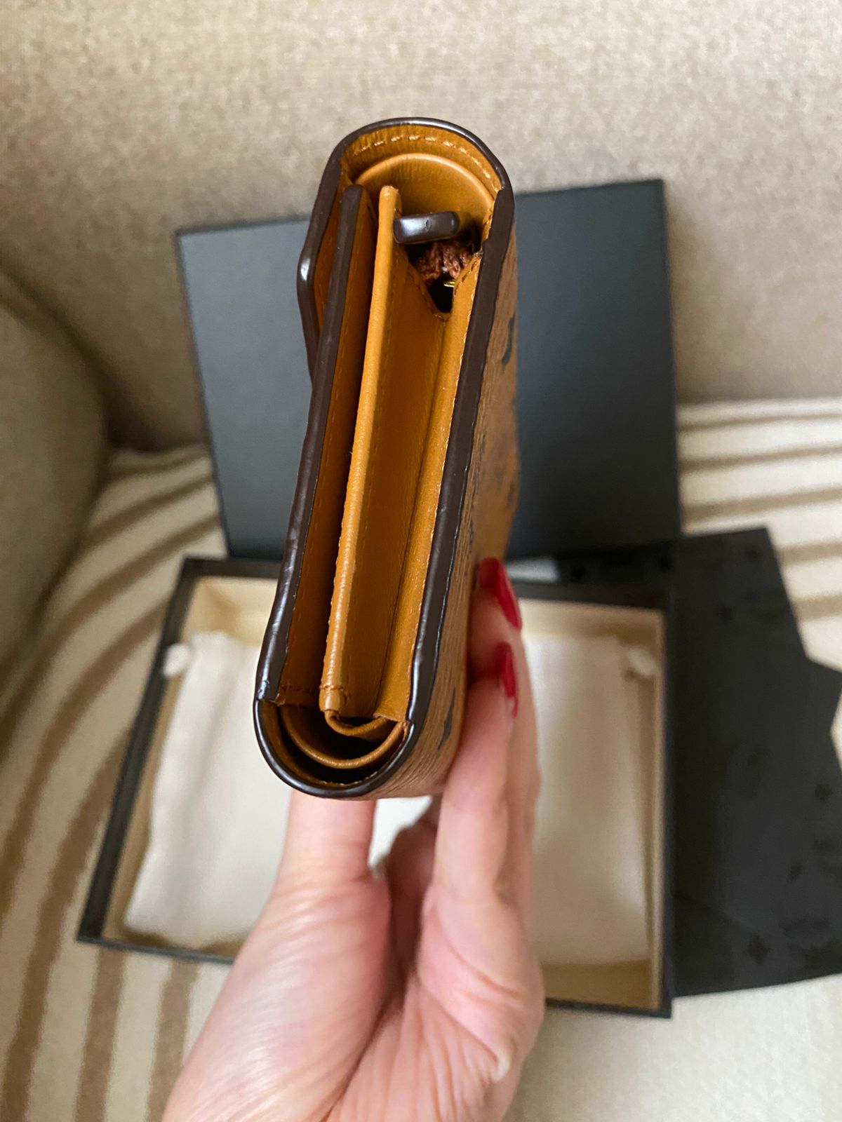 MCM Tracy Cognac Tri-Fold Wallet