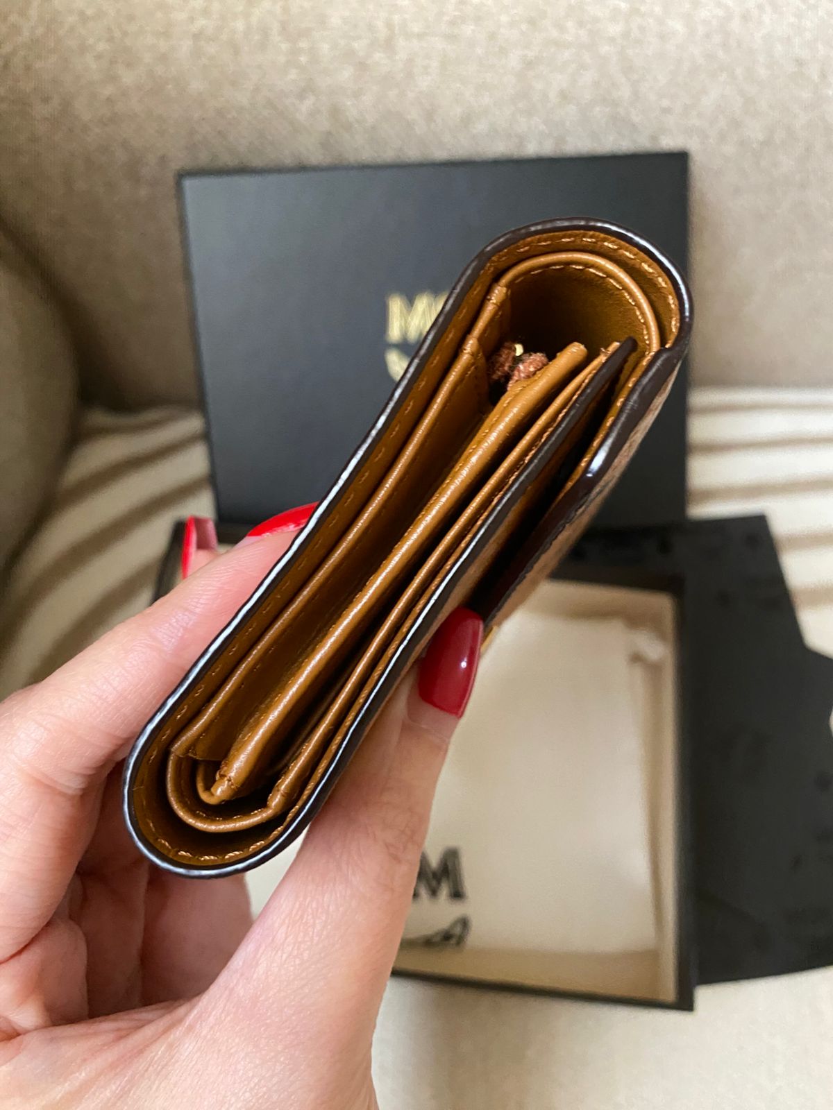 MCM Tracy Cognac Tri-Fold Wallet