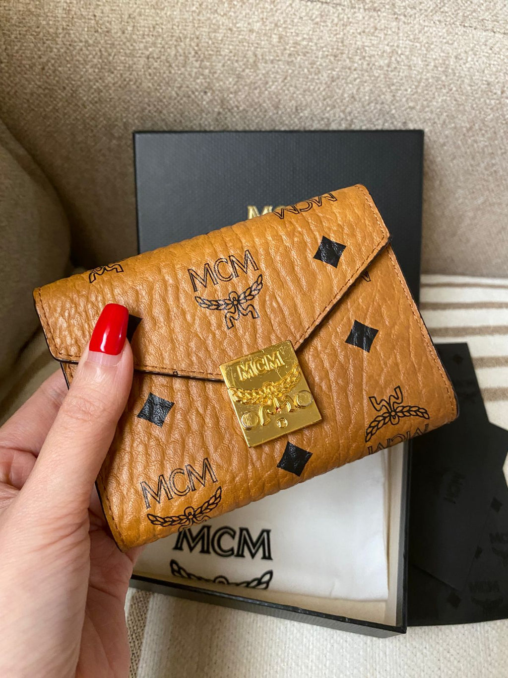 MCM Tracy Cognac Tri-Fold Wallet