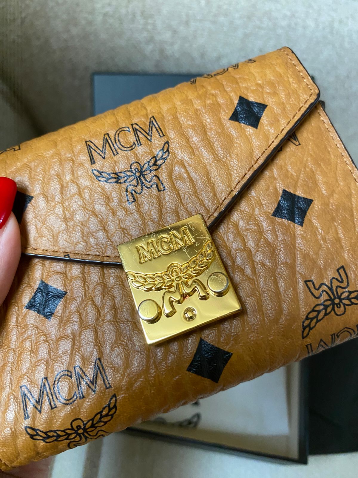 MCM Tracy Cognac Tri-Fold Wallet