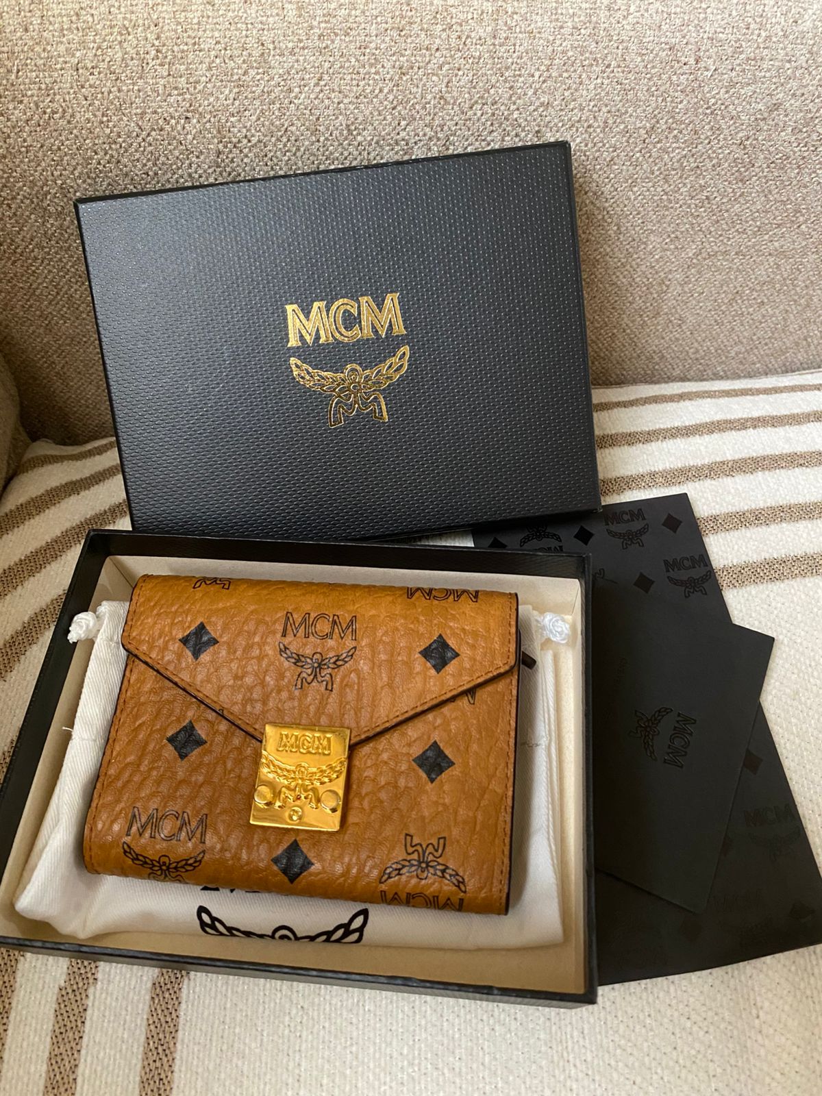 MCM Tracy Cognac Tri-Fold Wallet