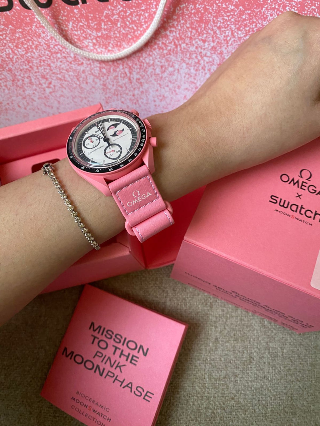 Omega x Swatch Bio ceramic MoonSwatch Mission to the Pink Moonphase watch