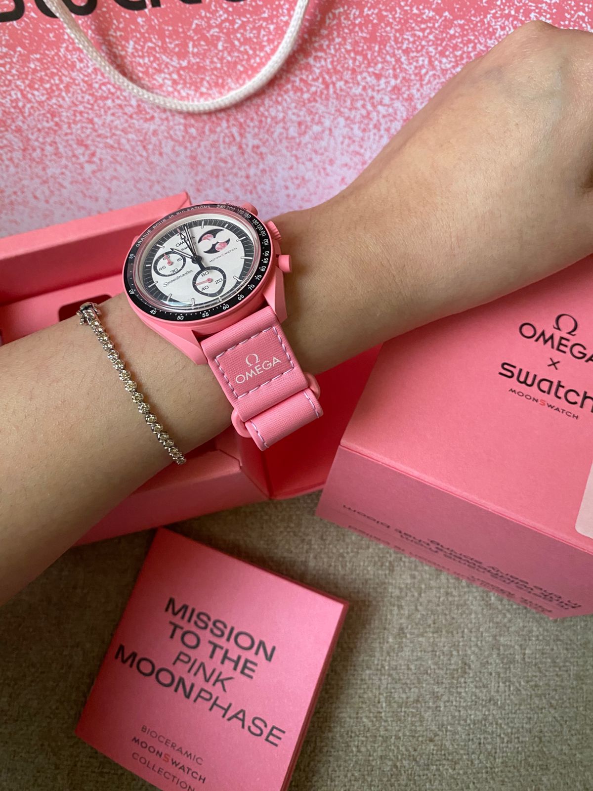 Omega x Swatch Bio ceramic MoonSwatch Mission to the Pink Moonphase watch