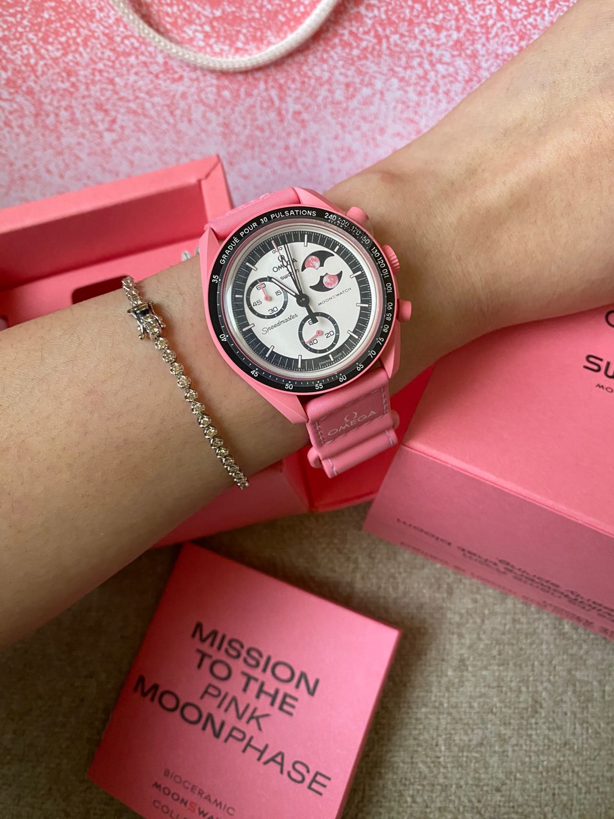 Omega x Swatch Bio ceramic MoonSwatch Mission to the Pink Moonphase watch