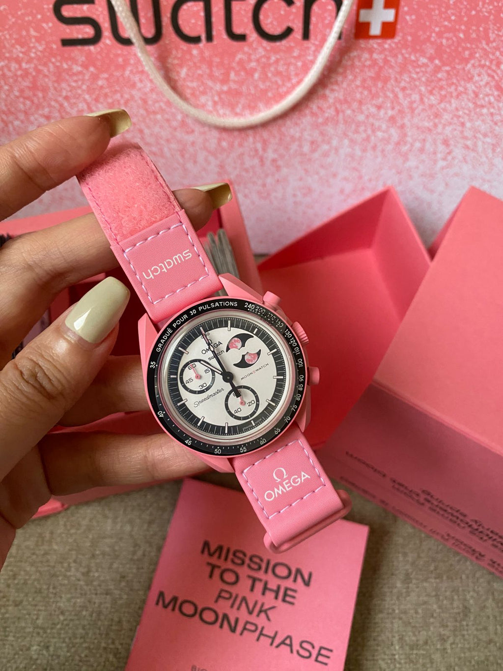 Omega x Swatch Bio ceramic MoonSwatch Mission to the Pink Moonphase watch
