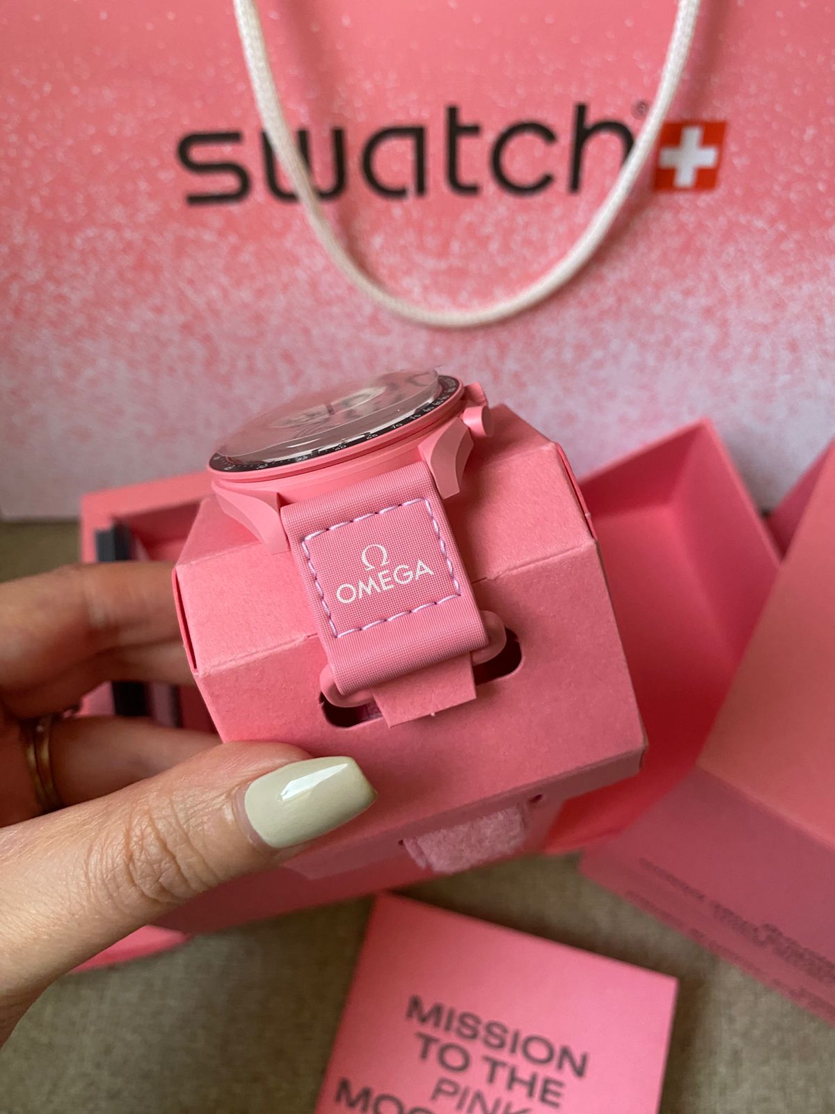 Omega x Swatch Bio ceramic MoonSwatch Mission to the Pink Moonphase watch