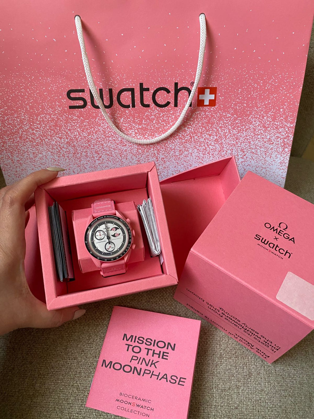 Omega x Swatch Bio ceramic MoonSwatch Mission to the Pink Moonphase watch