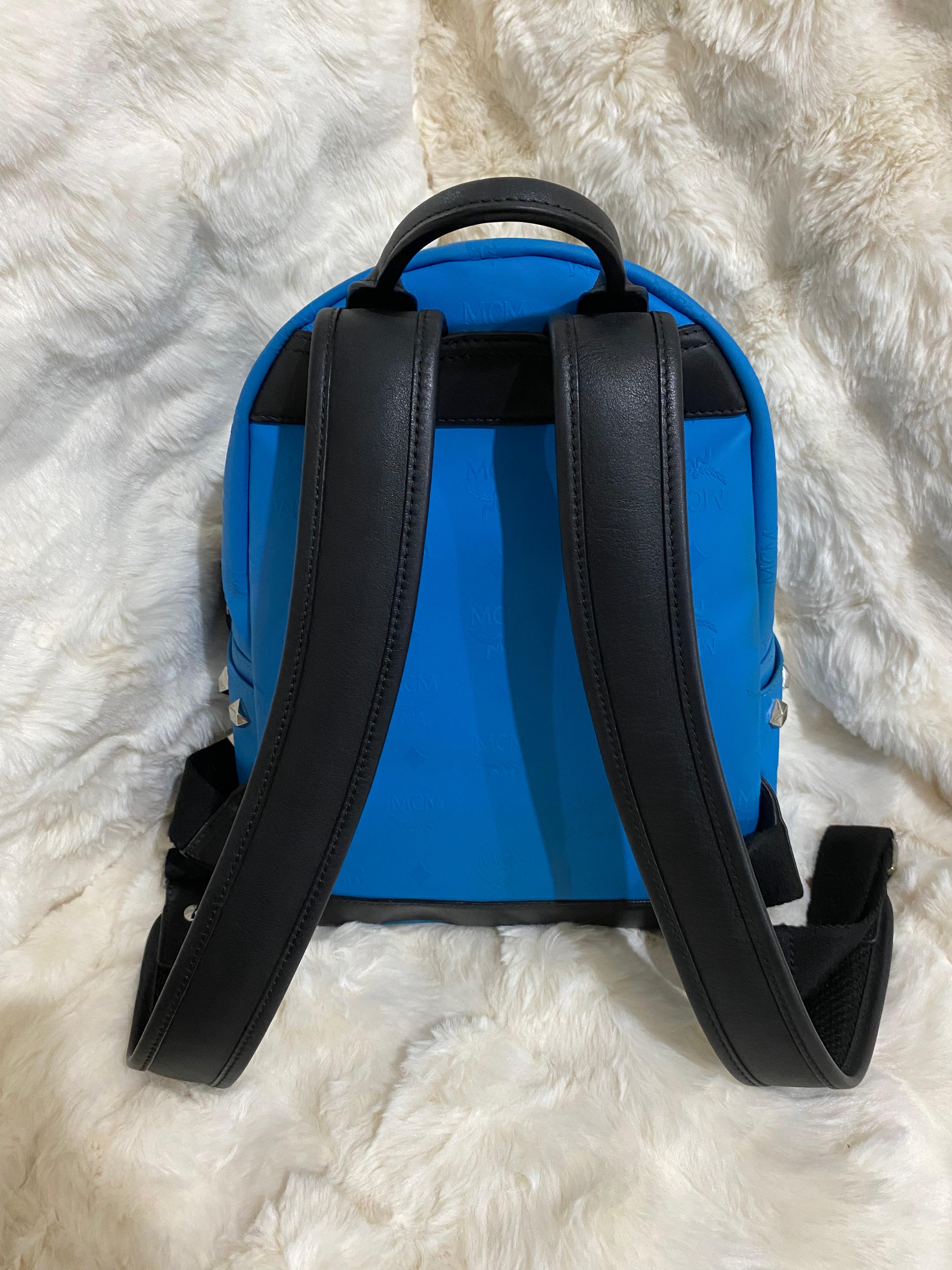 MCM Blue Monogram Studded Backpack