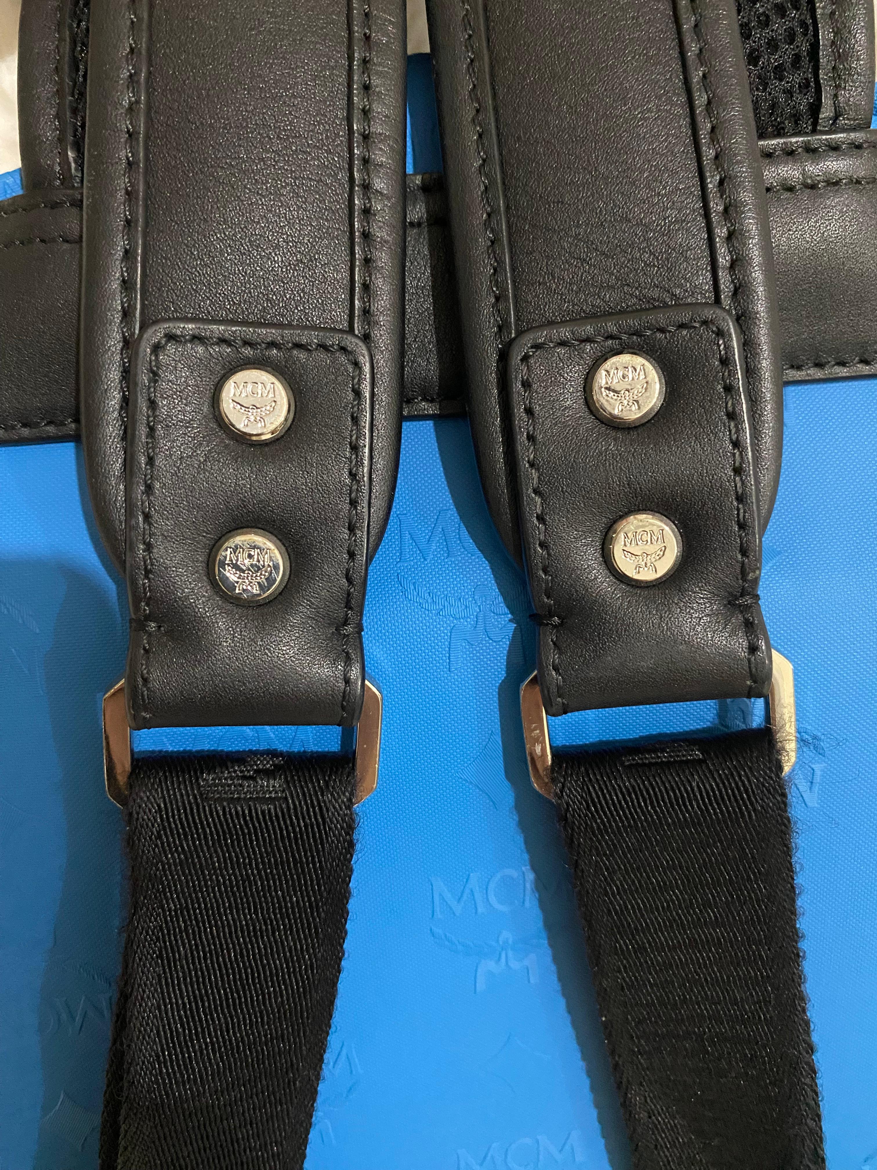 MCM Blue Monogram Studded Backpack