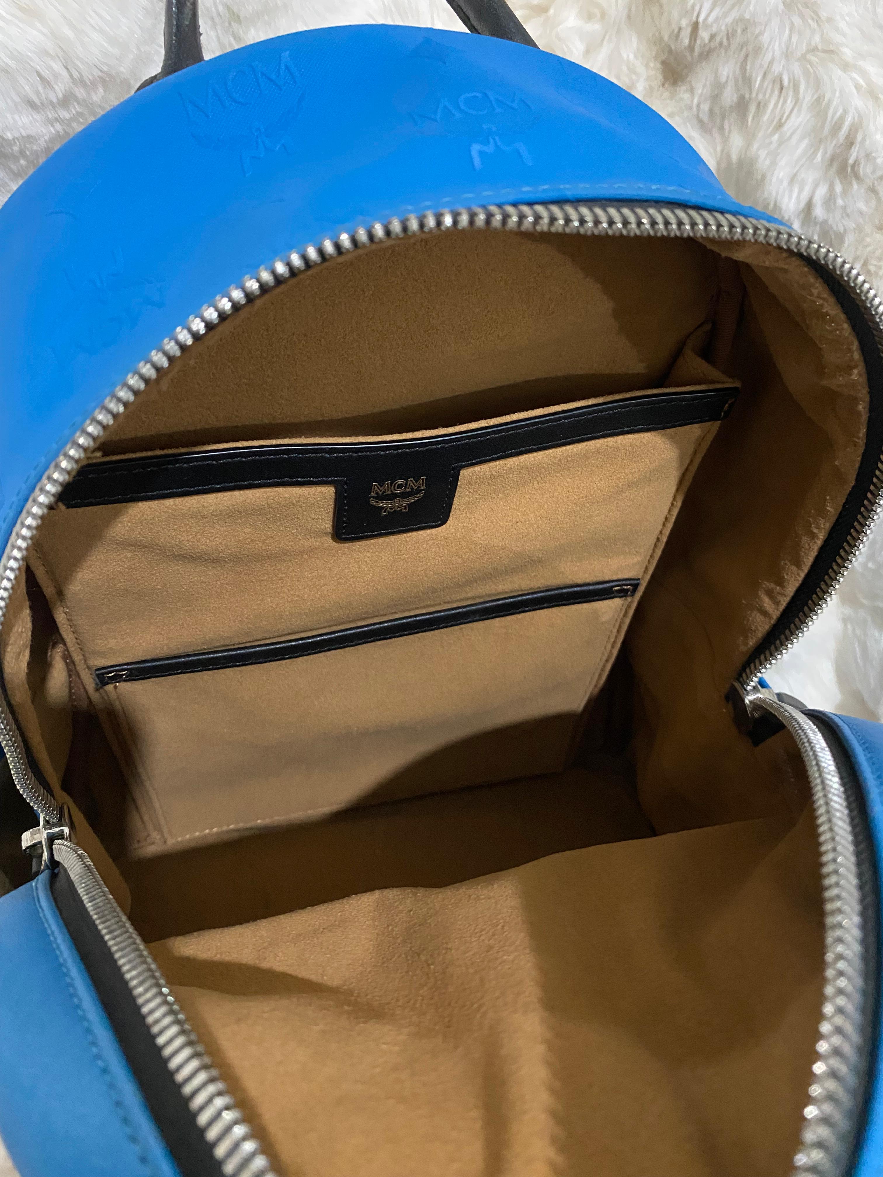 MCM Blue Monogram Studded Backpack