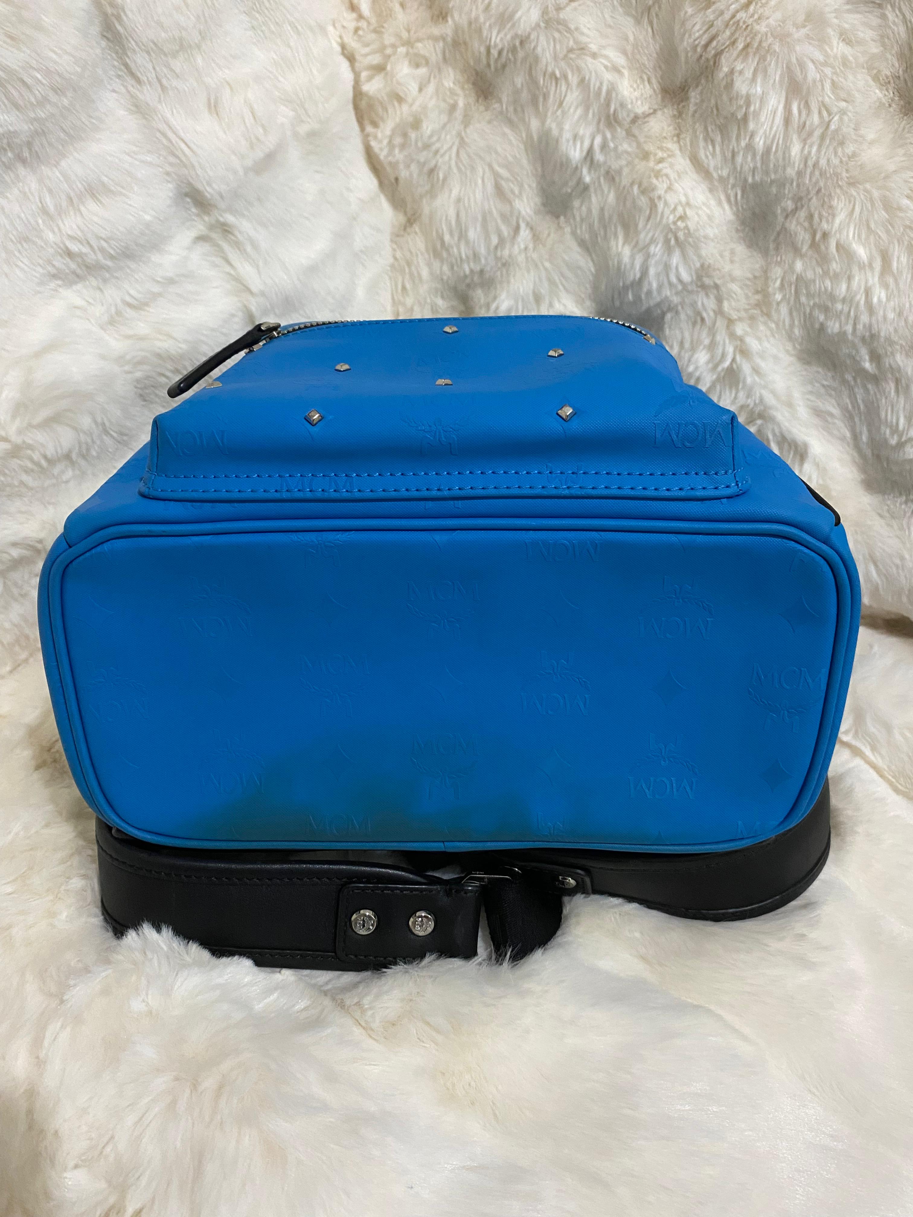 MCM Blue Monogram Studded Backpack